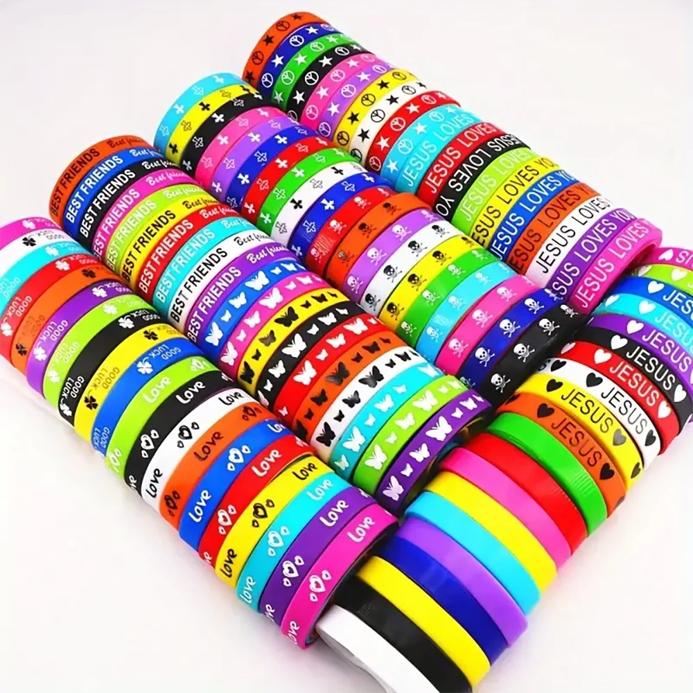 10Pcs/Lot Multicolor Luminous Heart Silicone Bracelets For Men Women Flower Sport Mix Style Rubber Wristband Bangle Jewelry Gift