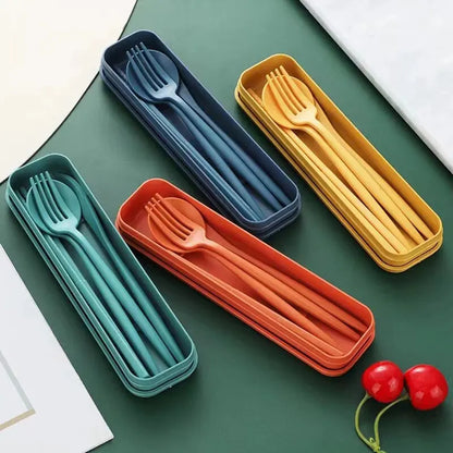 4-piece Portable Utensils, Healthy Eco-Friendly Wheat Straw Cutlery, Reusable Chopstick Fork Knife Spoon Set