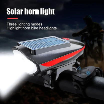 Solar Bicycle Light with Horn LED Bike Front Lamp Headlight for Bicycle MTB Mountain Road Bike Electric Bell Cycling Accessories