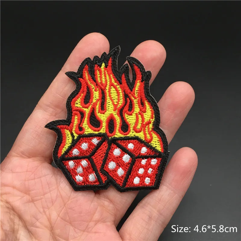 Flame Heart Patch Iron On Patches On Clothes Punk Stickers Embroidered Patches For Clothing Badge DIY