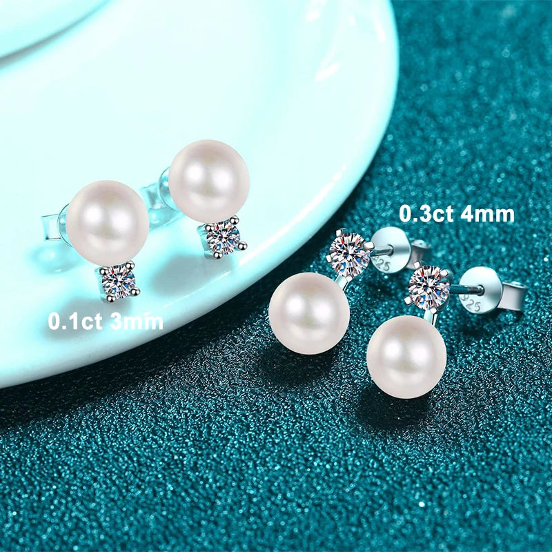 NeeTim 0.1ct 0.3ct Moissanite Pearl Earrings Women S925 Sterling Silver with White Gold Plated Wedding Party Designer Earring