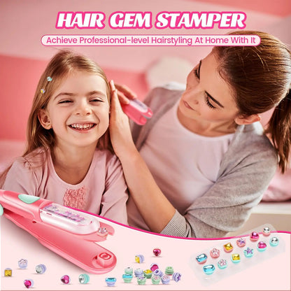 Hair Gem Stamper Kit Blingling Hair Jewels for Girls Toys Hair Styling Tool with Reusable Shining Diamonds Pretend Play Toy Gift