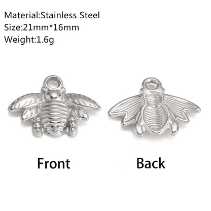 3Pcs Stainless Steel Flying Animal Bee/Butterfly/Scarab Charms for Jewelry Making 18K Plated Cute 3D Insect Pendants DIY Crafts