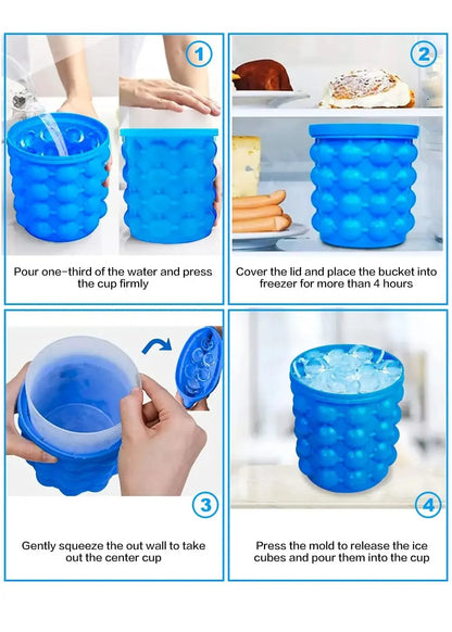 1pc 12.8x10x14cm/5.12x4x5.6inch Silicone Ice Bucket Ice Maker,Blue Space Saving Ice Cube Maker Bucket,Medium Ice Buckets