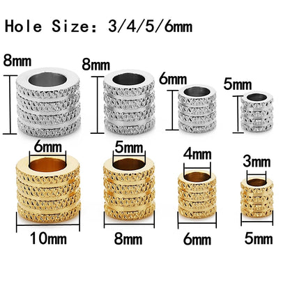 10pcs 3 4 5 6mm Stainless Steel Large Hole Texture Loose Spacer Beads Charms for DIY Bracelets Necklace Jewelry Making Supplies