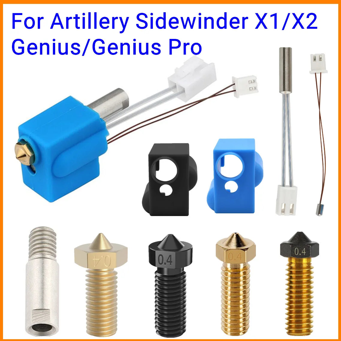 Hotend Kit For Artillery Sidewinder X1/X2 Genius NTC100K Thermistor Heat Tube Block Volcano Nozzle 3D Accessories Extruder Kit