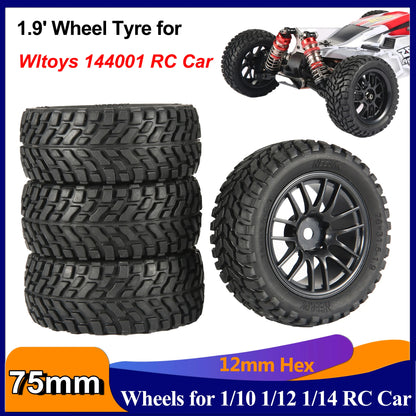 1.9 inch 75mm Off Road Buggy Tires Wheel 12mm Hex Hubs Rubber for 1/14 1/16 1/10 RC Car Wltoys 144001 Scx10 Traxxas Trx-4 Tamiya