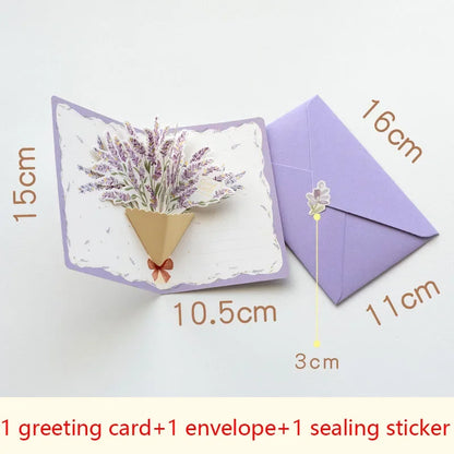 3D pop-up style creative minimalist  greeting card original flower blessing card happy birthday party invitation letter gift