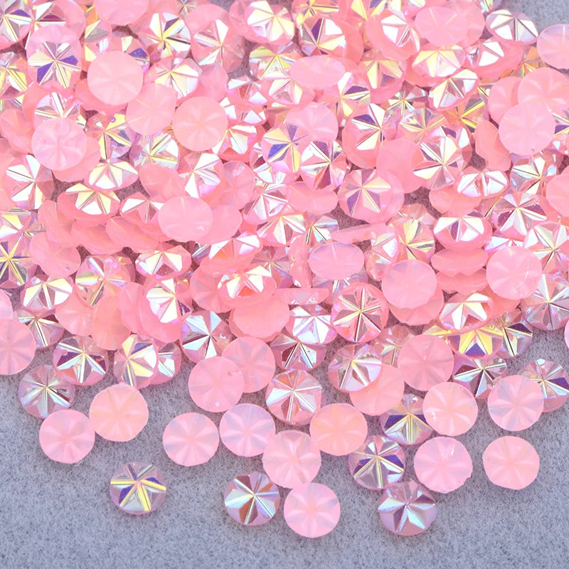 JUNAO 500pcs 5mm Purple AB Resin Flower Rhinestone Flatback Crystal Appliques Round Nail Stone Non Hotifix Strass Stickers