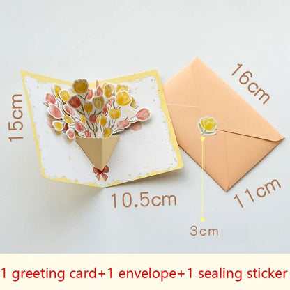 3D pop-up style creative minimalist  greeting card original flower blessing card happy birthday party invitation letter gift