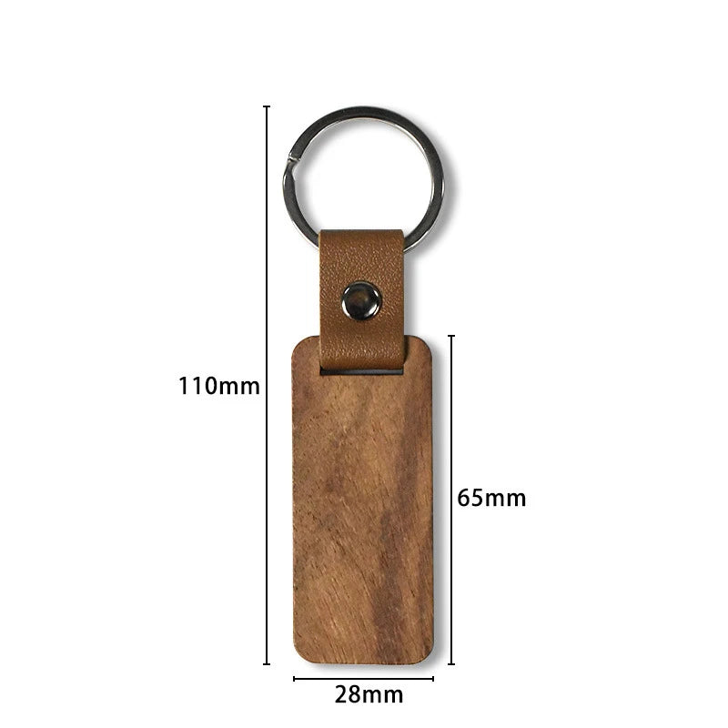 20Pcs Blank Wood Keychains PU Leather Keychain Rectangular Wood Key Chain