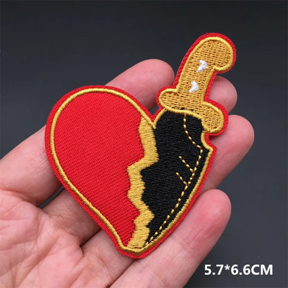 Flame Heart Patch Iron On Patches On Clothes Punk Stickers Embroidered Patches For Clothing Badge DIY