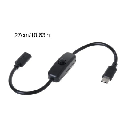 USB Type C with ON/OFF Switch Power Button 27cm Charging Extension Cable Universal Type-C Extension Cable