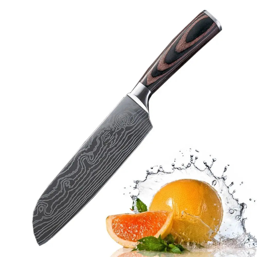 High Carbon Steel Santoku Knife 5 Inch Kitchen Chopping Knives for Vegetable Fruit Cutting Slicing Pakkawood Handle