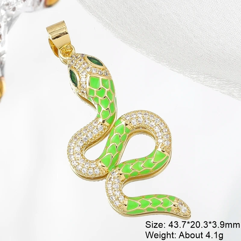 Juya DIY 18K Real Gold Plated Creative Enamel Love Heart Snake Charms For Handmade Talisman Christmas Gift Jewelry Making