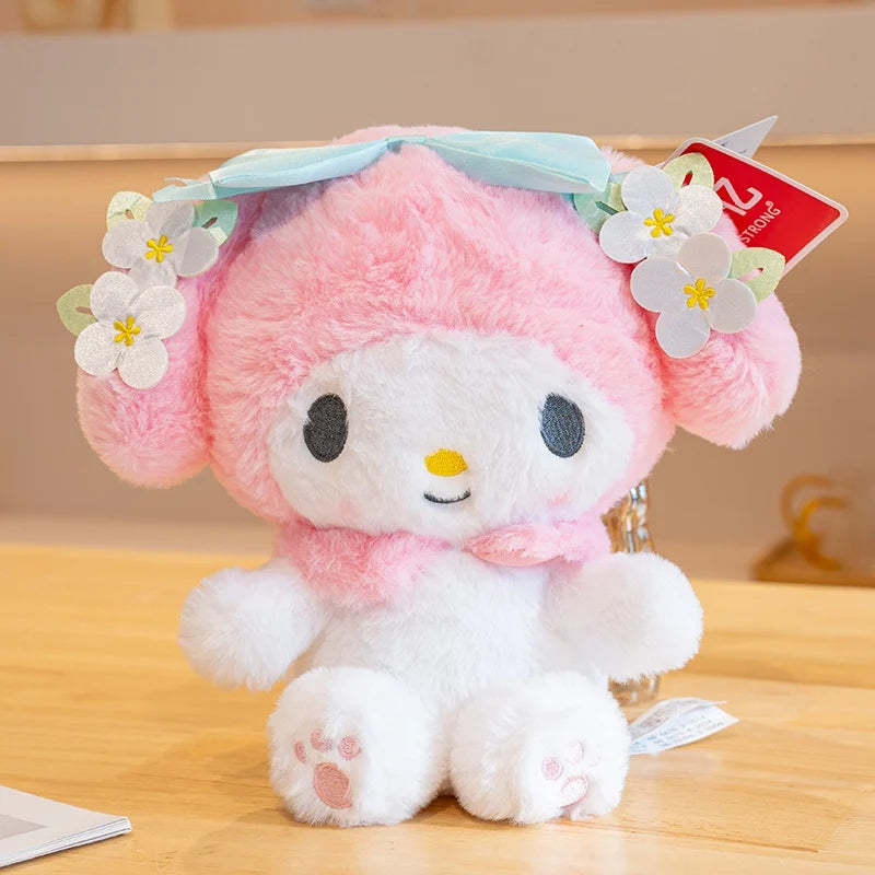 Kawaii Sanrio Plush Doll Flower series Hello Kitty Kuromi Plush Stuffed Doll Cute Cinnamoroll Melody Plush Pendant Kid Xmas Gift