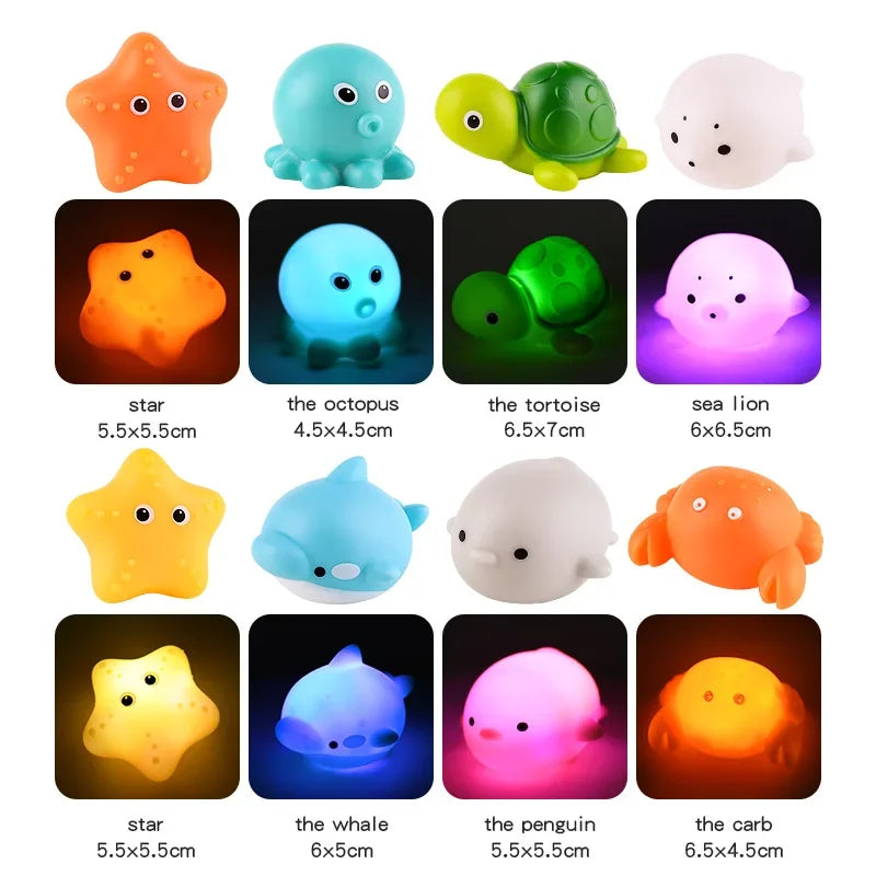 Baby Bath Toys Bathtub LED Light Up Toys Colorful Changing Waterproof Underwater Lights Bath Toys for Boys Girls Birthday Gift