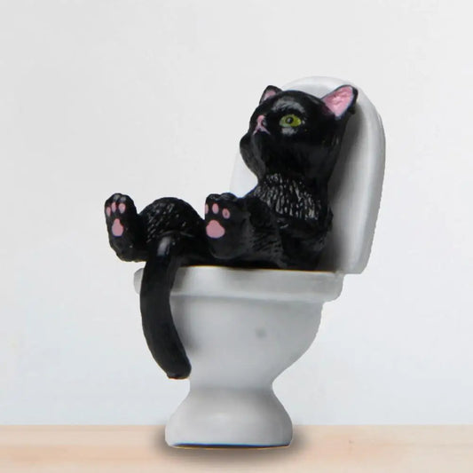 Cute Cat Figurine Mini Soothing Long Lasting Vivid Appearance Toilet Series Cat Statue  Cat Sculpture Spiritual Consolation