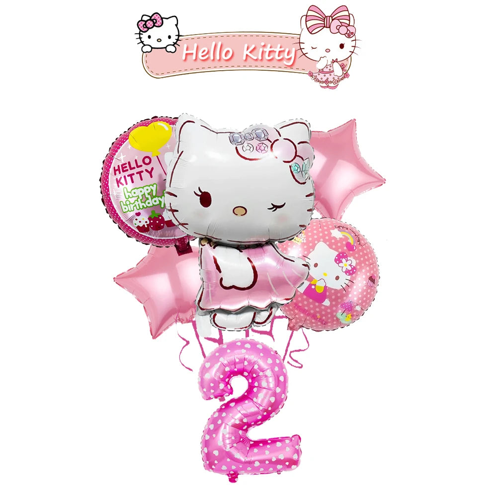 Ballon Sets Hello Kitty Party Supplies Anime Figure Foil Inflate Ballon Happy Birthday Party Children's Decoration Baby Shower