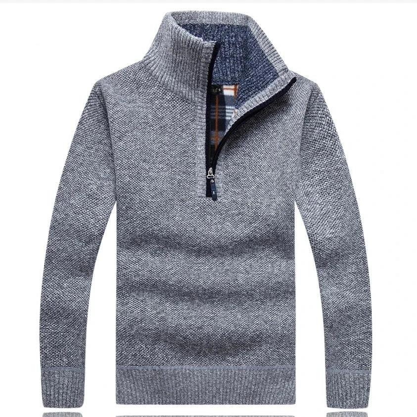 2024 Men's Fleece Thicker Sweater Half Zipper Turtleneck Warm Pullover High Quality Male Slim Knitted Wool Sweaters