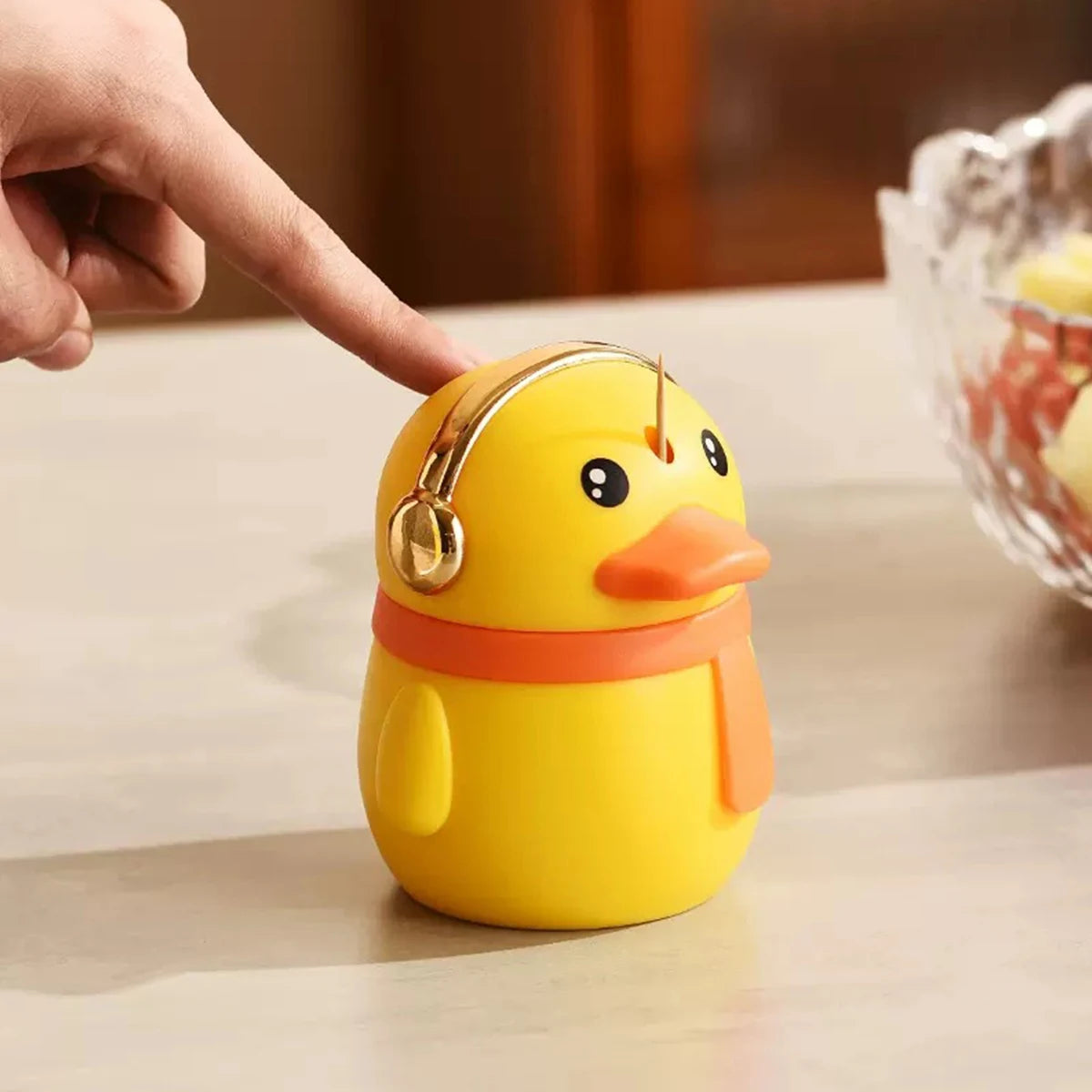 Little Yellow Duck Press Type Toothpick Tube Cartoon Cute Automatic Pop-up Toothpick Storage Box Home Creative Toothpick Bottle