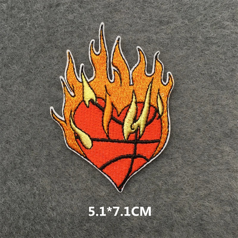 Flame Heart Patch Iron On Patches On Clothes Punk Stickers Embroidered Patches For Clothing Badge DIY