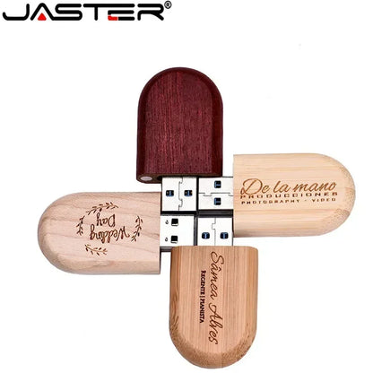 JASTER USB Flash Drive 1PCS Free Custom Logo Wooden+Box Pendrive 4GB 8GB 16GB 32GB 64GB U Disk Memory Stick Wedding Gift