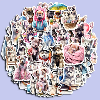 50pcs Cute Dog Sticker Kids Diy Laptop Stickers for Water Bottles Waterproof Bullet Journal Arts Crafts