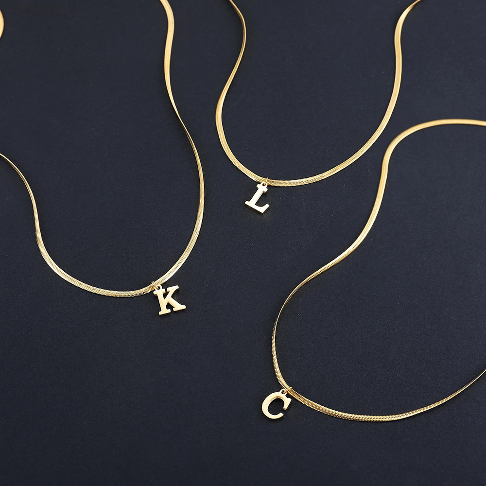 Stainless Steel Initial Necklace for Women A-Z Alphabet Gold Color Snake Chain Choker Necklaces Letter Collar Pendant Jewelry