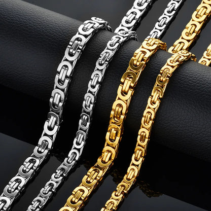 Dropshiping Male Punk 316L Stainless Steel Flat Byzantine Chain 8mm Gold Color Chunky Heavy Necklaces For Men Jewelry 2023