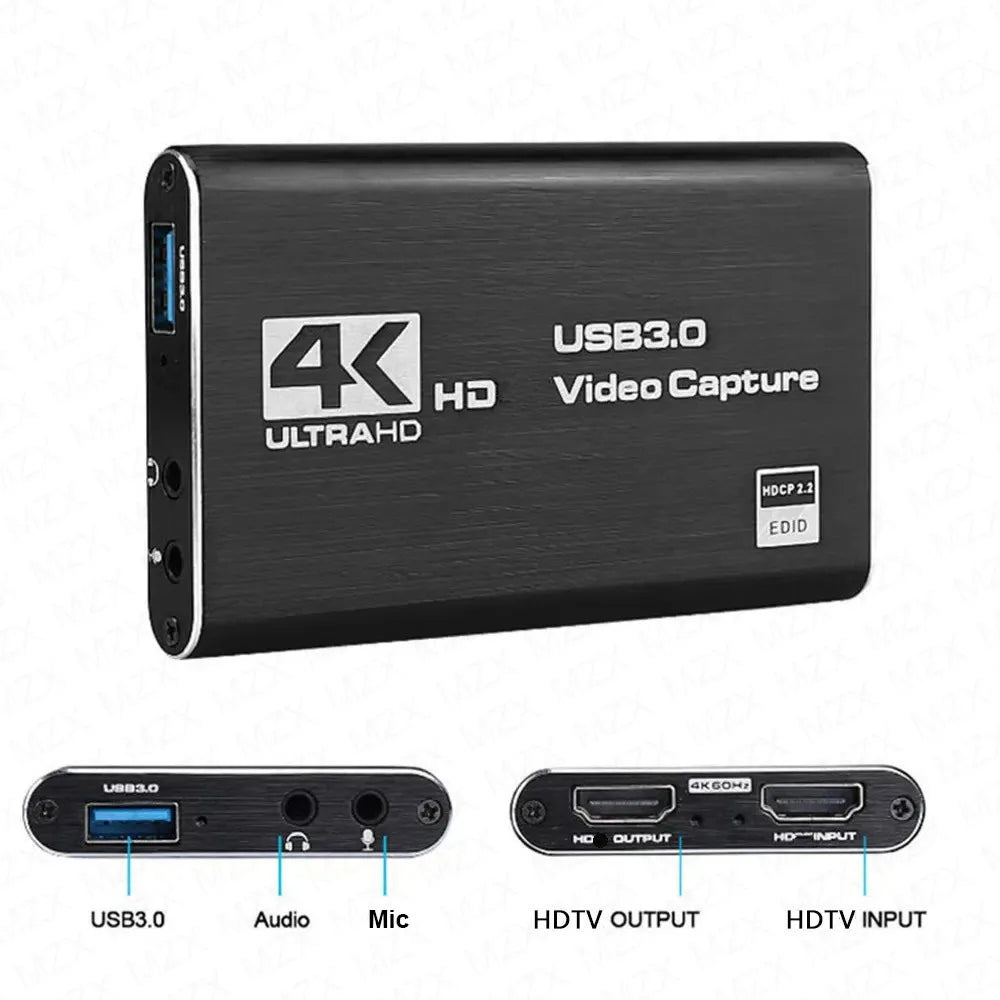 MZX Video Capture Card Box 4K HDMI-Compatible 60Hz 30Hz USB 3.0 1080P 60fps 30fps Live Recorder Grabber Capturer Game Audio Mic