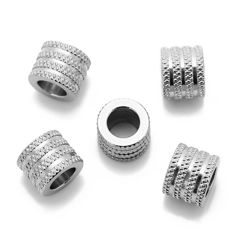 10pcs 3 4 5 6mm Stainless Steel Large Hole Texture Loose Spacer Beads Charms for DIY Bracelets Necklace Jewelry Making Supplies