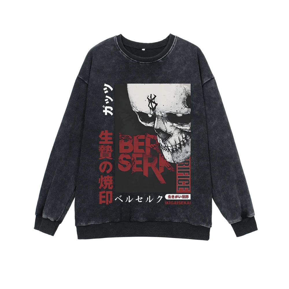 Berserk Anime Sweatshirts 100% Cotton Men Women Guts Manga Print Tshirt Long Sleeve Gothic Harajuku Pullover Vintage Streetwear