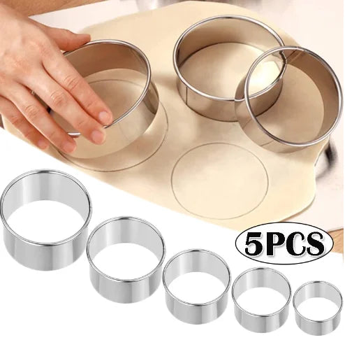 5PCS Round Stainless Steel Biscuit Mold Dumpling Skin Cutting Mold DIY Biscuit Pastry Cake Baking Tools Kitchen Baking Gadget