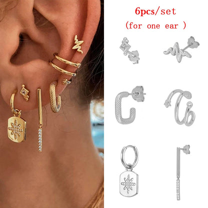 TIANDE Gold Color Earrings Set for Women Fashion Boho Zircon Ear Cuff Women's Stud Hoop Drop Earrings 2022 Jewelry Wholesale