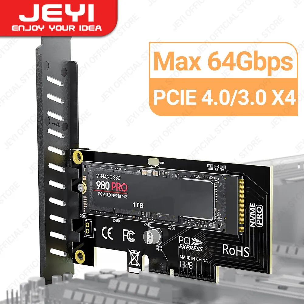 JEYI M.2 NVME SSD to PCIE X1 Adapter Card, 2280 SSD PCIe 3.0 4.0 Expansion Card for Desktop PC, PCI-E GEN4 16Gbps Full Speed SK1