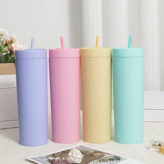 1pc Plastic Straw Cup Double-Layer Water Bottles Coffee Cup Reusable Hard Plastic Tumbler With Lid Drinkware Gift