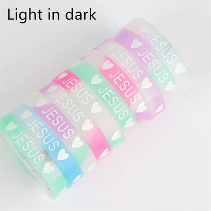 10Pcs/Lot Multicolor Luminous Heart Silicone Bracelets For Men Women Flower Sport Mix Style Rubber Wristband Bangle Jewelry Gift