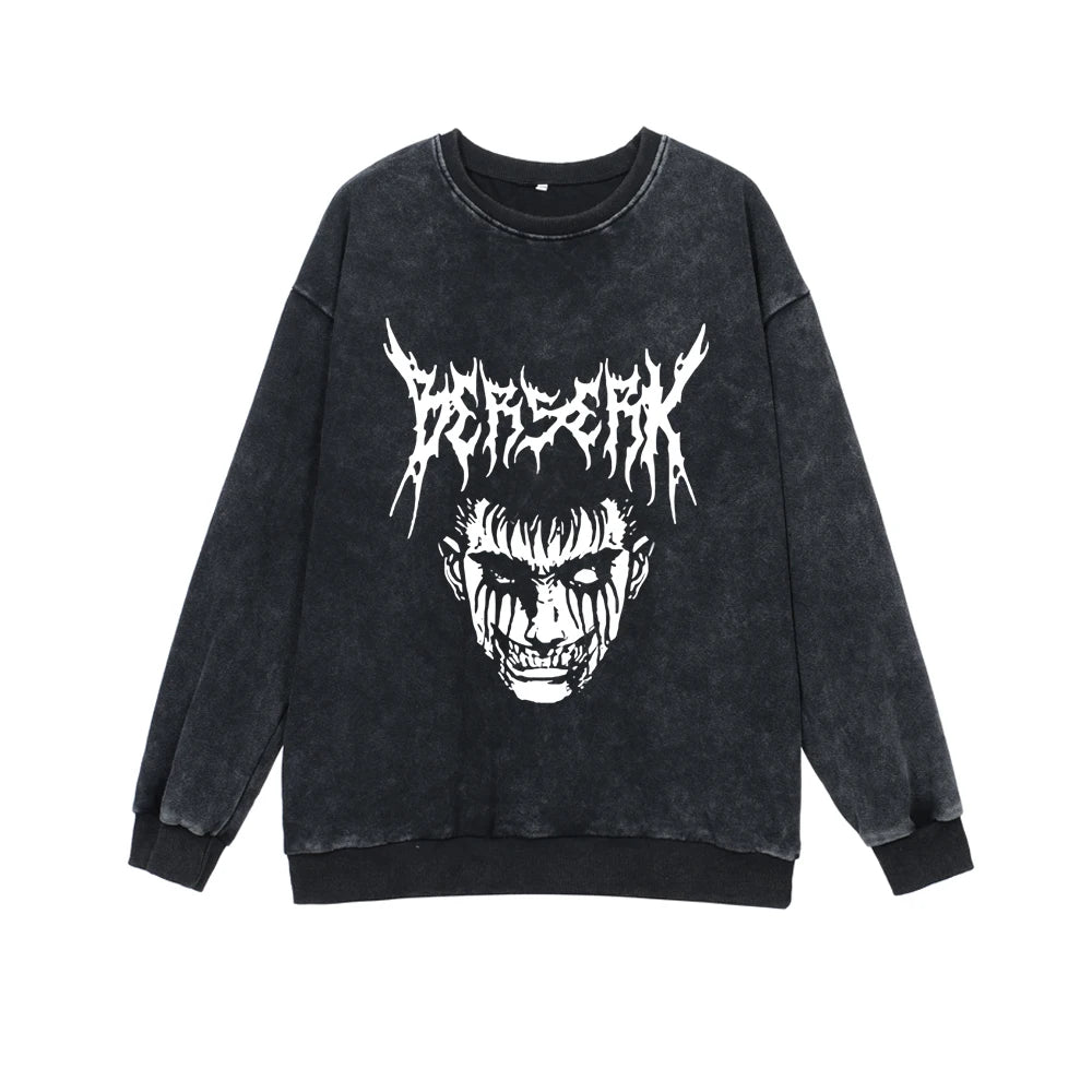 Berserk Anime Sweatshirts 100% Cotton Men Women Guts Manga Print Tshirt Long Sleeve Gothic Harajuku Pullover Vintage Streetwear