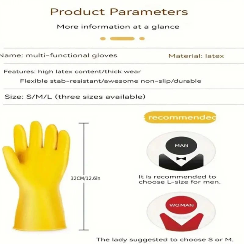 3pairs Thicken Beef Tendon Rubber Handcoat Latex Washing Dishes Wear-resistant Housework Clothes Non-slip Housework Gloves