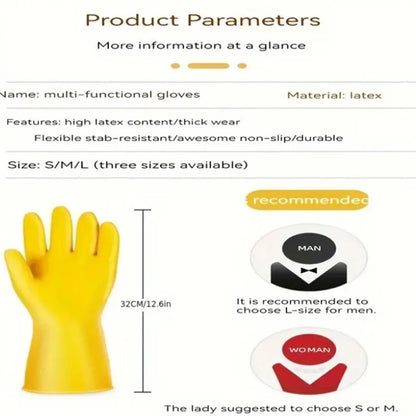 3pairs Thicken Beef Tendon Rubber Handcoat Latex Washing Dishes Wear-resistant Housework Clothes Non-slip Housework Gloves