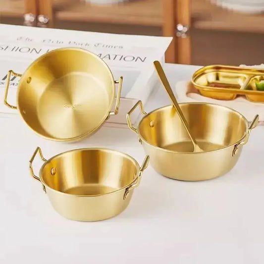 1pc 304 Stainless Steel Golden Instant Noodle Bowl Korean Rice Wine Bowl With Handle Salad Snack and French Fry Bowl