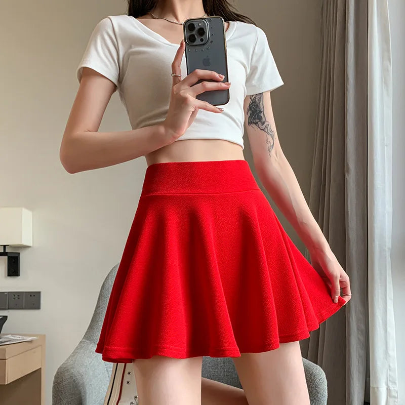 Summer Women's Skirts Fashion Sexy Mini Elastic Pleated Sun Skirts For School Girl Uniform Korean Black High Waist Tennis Skirts