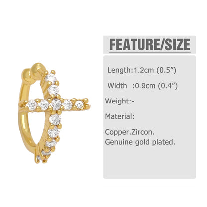 Mini Gold Plated Cross Clip Earrings for Women Simple crystal Beads Ear Cuffs Small CZ Jewelry Gifts Wholesale ersq91