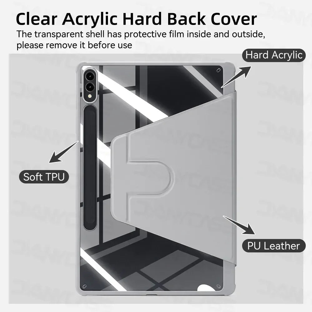 Tablet Cover for Samsung Galaxy Tab Acrylic Case 360° Rotation for S9 FE S6 lite Tab A9 A8 Plus Smart Auto Sleep Wake Function