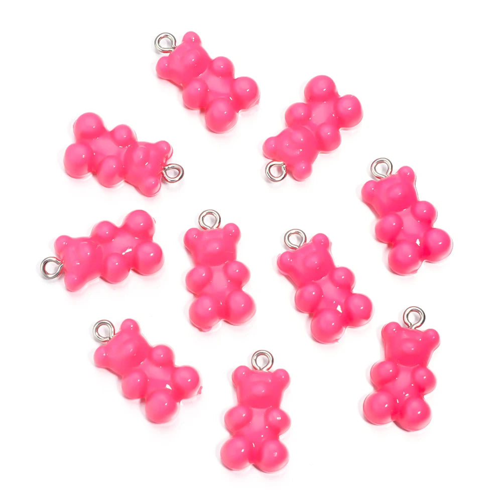 10pcs/lot Acrylic Bear Pendant 22x12mm Multicolor Solid Charms Pendant For DIY Jewelry Making Necklace Bracelet Accessories