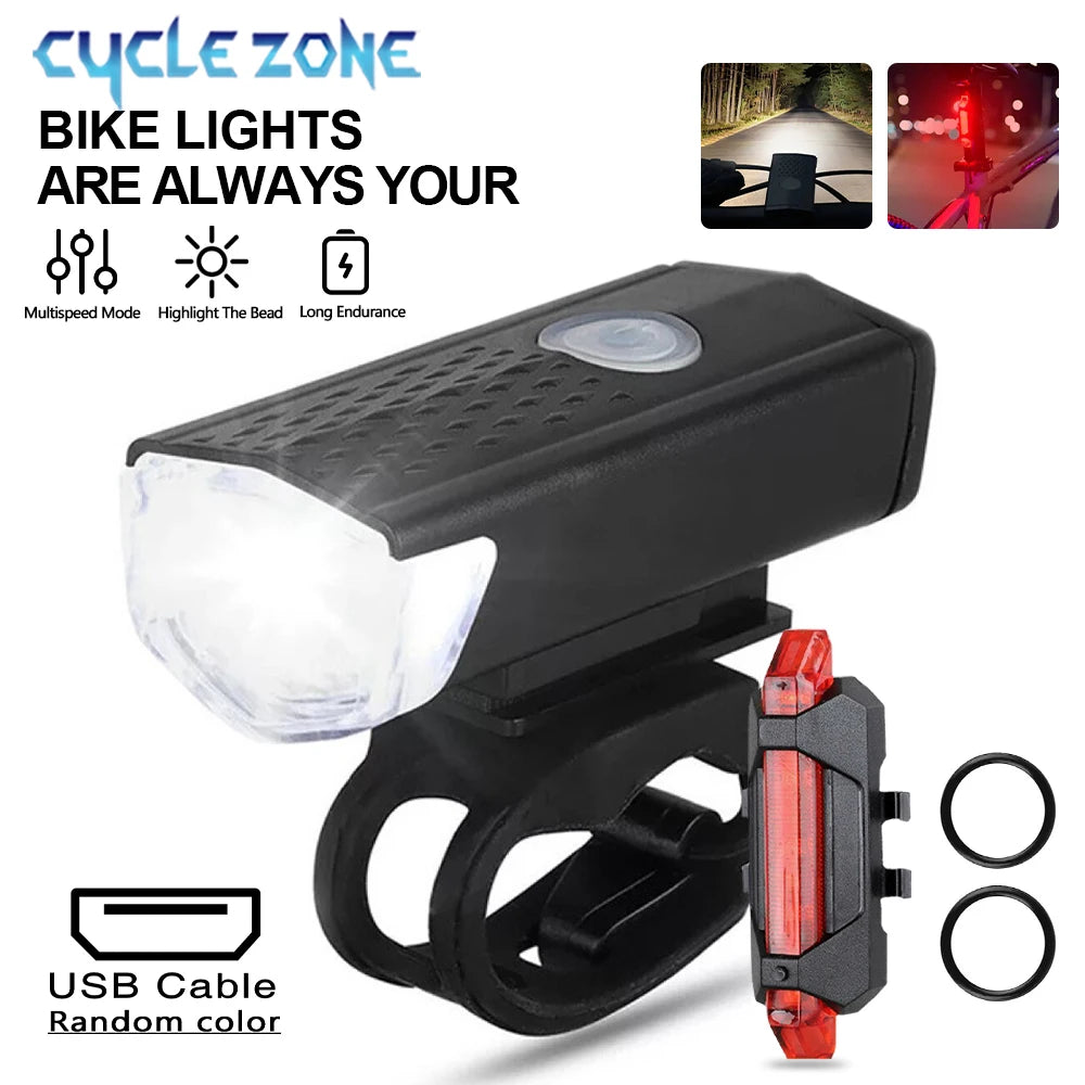 Bike Light Set Bicycle Headlight Taillight USB Rechargeable MTB Bike Front Rear Lamp Set Cycling Flashlight Bicycle Accessories