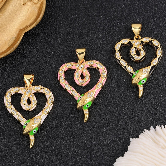 Juya DIY 18K Real Gold Plated Creative Enamel Love Heart Snake Charms For Handmade Talisman Christmas Gift Jewelry Making