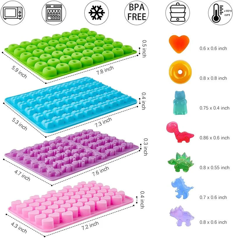 Gummy Bear Mold Silicone Chocolate Mold with Dropper DIY Dinosaur/Bear/Heart and Mini Donuts Valentine's Day Party Baking Mold