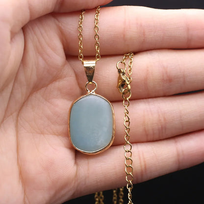 Natural Blue Agates Pendant Necklace Multiple Shape Natural Amazonites Pendant Necklace for Women Making Men DIY Jewerly